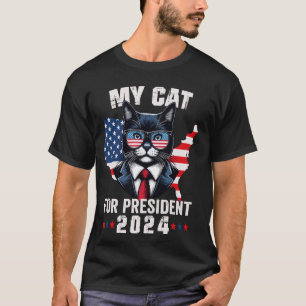 Camiseta Meu Gato Para Presidente 2024 Gato Patriótico Polí