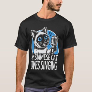Camiseta Meu Gato Siameses Ama Cantar Notas Musicais