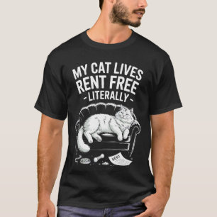 Camiseta Meu Gato Vive Sem Aluguel Literalmente Humor