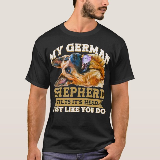 Camiseta Meu German shepherd Inclina a cabeça para um sobre (Frente)