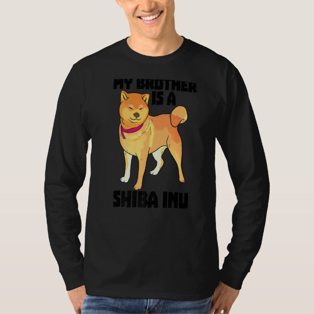 Camiseta Meu Irmão É Shiba Inu Engraçadas Mulheres Caçando  (Frente)