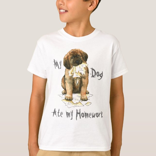 Camiseta Meu Leonberger Comeu Meu Trabalho De Casa (Frente)