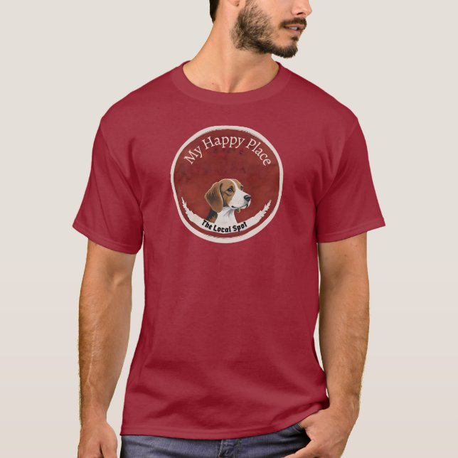 Camiseta Meu Local Feliz Beagle Cão Design de Círculo Vinta (Frente)