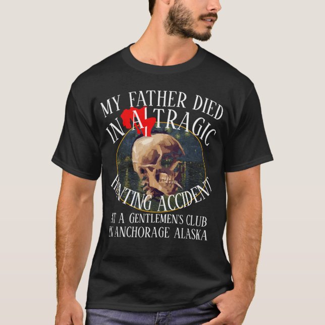 CAMISETA MEU PAI MORREU NUM TRÁGICO ACIDENTE DE CAÇA JUNTOS (Frente)