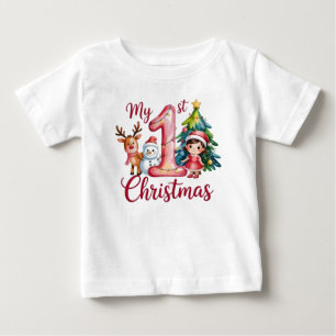 Camiseta Meu Primeiro 1º Natal Bebê Menino Azul – Um Coraçã
