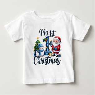 Camiseta Meu Primeiro 1º Natal Bebê Menino Azul – Um Coraçã