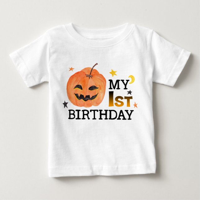 Camiseta Meu Primeiro Aniversário Pumpkin Halloween outono  (Frente)