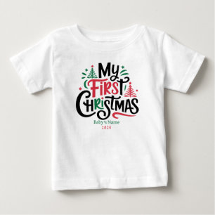 Camiseta Meu primeiro ano de nome personalizado de Natal