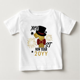 Camiseta Meu Primeiro Ano Novo Garotinho Dourado