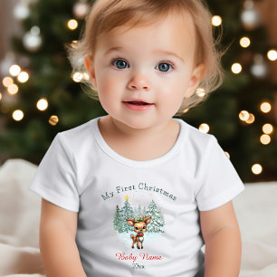 Camiseta Meu Primeiro Bebê de Natal Nome Personalizado