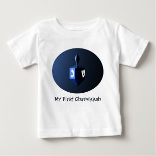Camiseta Meu Primeiro Chanukkah Shiny Blue Dreidel