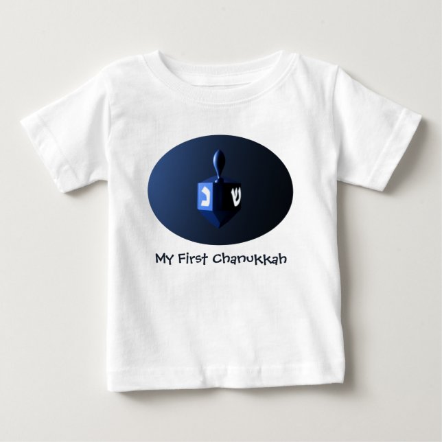 Camiseta Meu Primeiro Chanukkah Shiny Blue Dreidel (Frente)