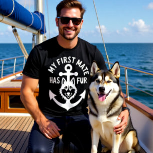 Camiseta Meu Primeiro Companheiro Tem Pelo Barco Cão Husky 