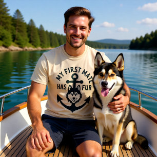 Camiseta Meu Primeiro Companheiro Tem Pelo Barco Cão Husky 