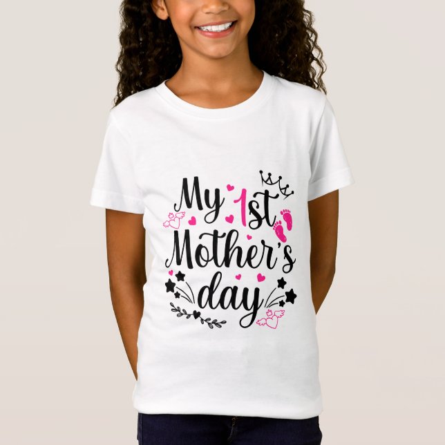 Camiseta Meu Primeiro Dia de as mães Como Mamãe 2 (Frente)