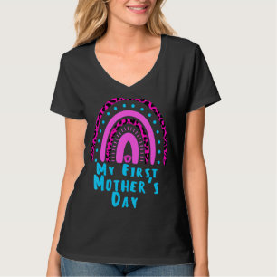 Camiseta Meu Primeiro Dia de as mães Leopardo Rainbow Mãe M