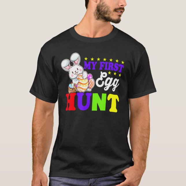 Camiseta Meu primeiro dia de Páscoa de caça coelho (Frente)