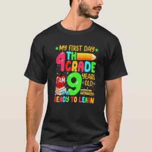 Camiseta Meu primeiro dia do 4º ano eu tenho 9 anos e leio
