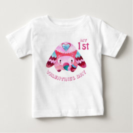 Camiseta Meu Primeiro Dia dos Namorados Elefante Bebê Rosa