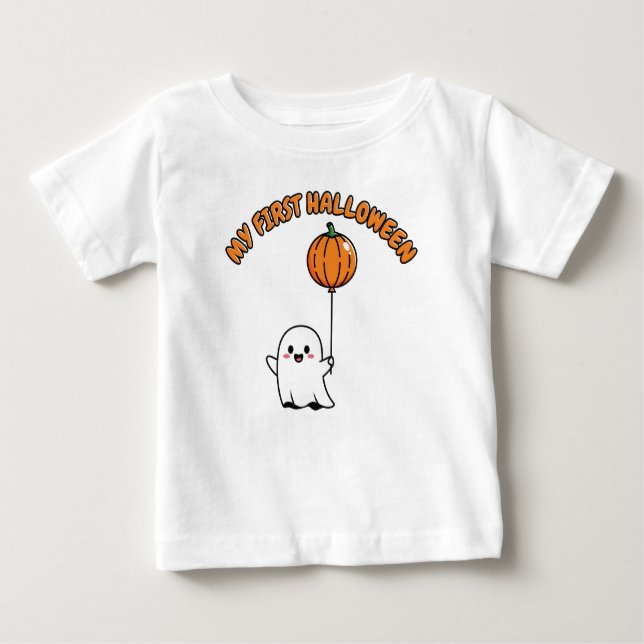 Camiseta Meu Primeiro Fato De Bebê De Halloween - Fantasma  (Frente)