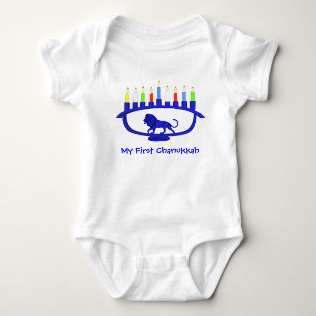 Camiseta Meu Primeiro Leão Azul Chanukkah Menorah (Frente)