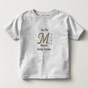 Camiseta Meu primeiro monograma Dourado da letra M da