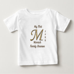 Camiseta Meu primeiro monograma Dourado da letra M da