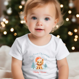 Camiseta Meu Primeiro Natal Bebê Lion Nome Personalizado