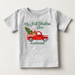 Camiseta Meu Primeiro Natal, Cinza de doces de caminhão ve
