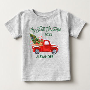 Camiseta Meu Primeiro Natal, Cinza de doces de caminhão ver