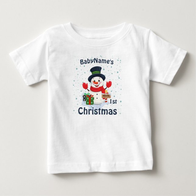 Camiseta Meu Primeiro Natal com o nome de bonitinhos de nev (Frente)