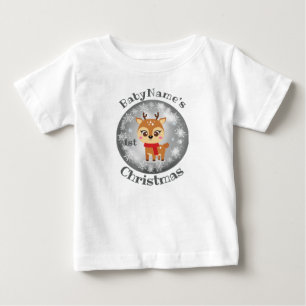 Camiseta Meu Primeiro Natal com o nome de prata de rena fof