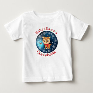 Camiseta Meu Primeiro Natal com o nome de rena fofa bleu