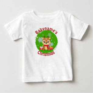 Camiseta Meu Primeiro Natal com o nome de renas bonitinhas