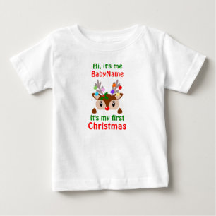 Camiseta Meu Primeiro Natal com o nome Oi sou eu