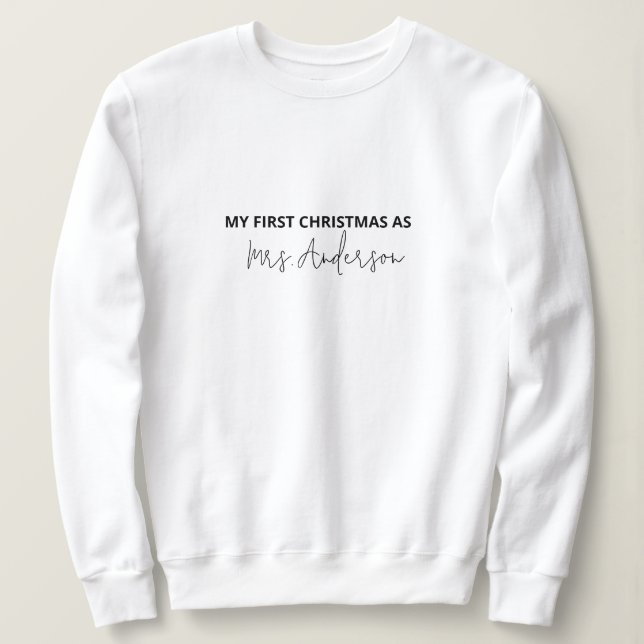 Camiseta Meu Primeiro Natal como Sra. Personalizada Nome de (Frente do Design)