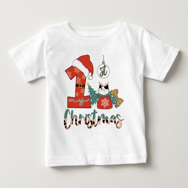 Camiseta Meu Primeiro Natal Gatinho Fofo (Frente)