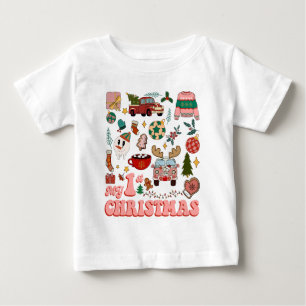 Camiseta Meu Primeiro Natal Imagens Retro Divertidas e Fofa