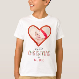 Camiseta Meu Primeiro Natal Irmão Amor Coração Foto do Bebê