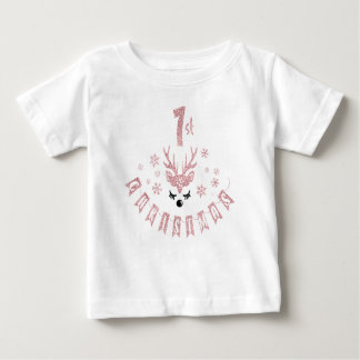 Camiseta Meu Primeiro Natal, Moderno Rosa e White Reindeer