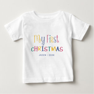 Camiseta Meu Primeiro Natal Personalizado Feriado de Bebê C