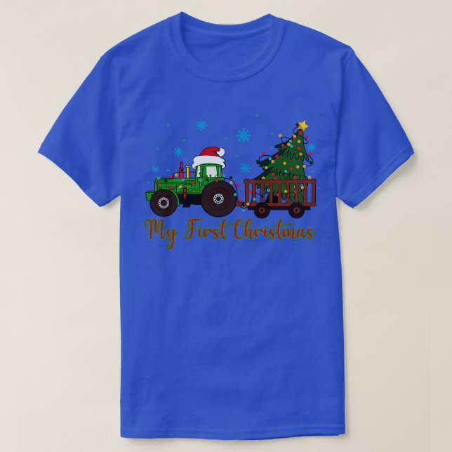 Camiseta Meu Primeiro Natal Verde Trator Bebê Natal TS (Frente do Design)