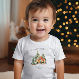 Camiseta Meu primeiro nome de Natal é Ano Girafa Bonita