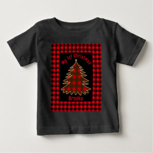 Camiseta Meu Primeiro nome de natal é árvore de xmas vermel