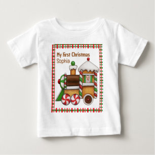 Camiseta Meu primeiro nome personalizado de Natal é um trem