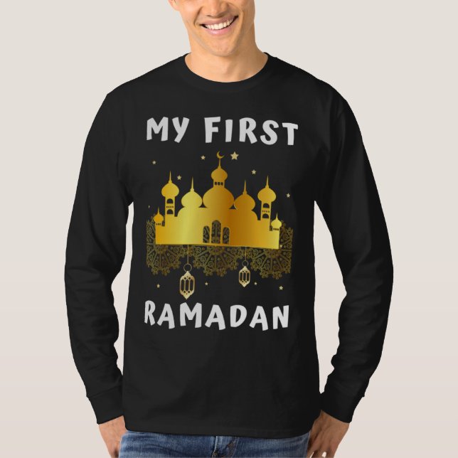 Camiseta Meu Primeiro Ramadan Lua do Ramadan Para Bebês Cri (Frente)