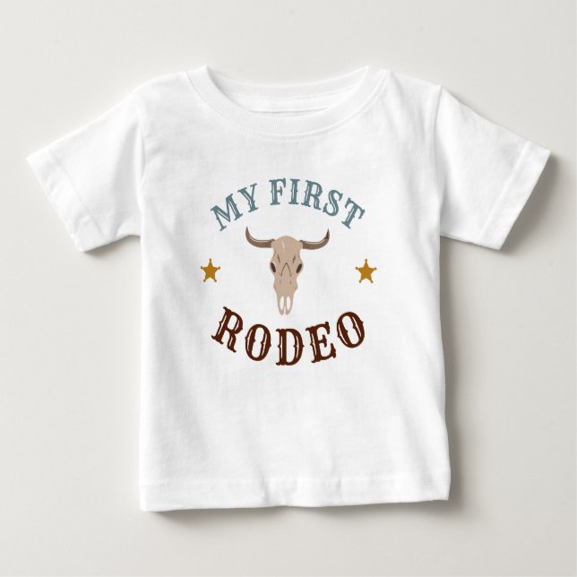 Camiseta Meu Primeiro Rodeio Cowboy Western Aniversário de  (Frente)