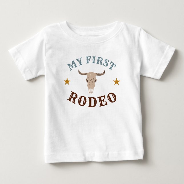 Camiseta Meu Primeiro Rodeio Western Cowboy 1º Aniversário  (Frente)
