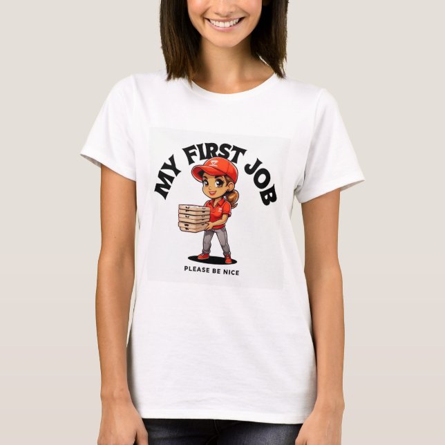 Camiseta Meu primeiro trabalho de entrega de pizza (Frente)