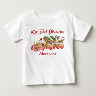 Camiseta Meu Primeiro Trem de Pão de Mel de Natal Doce Verm